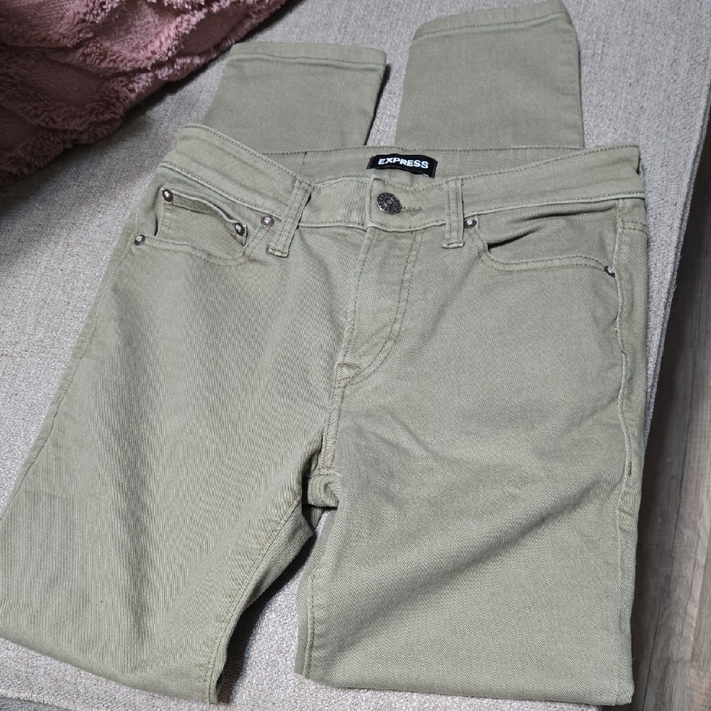 Express Men's Skinny Jeans in Olive - Picture 3 of 10
